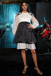 Black & White Silk Embroidered Dress